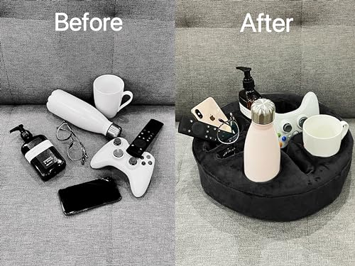 Xchouxer Couch and Bed Cup Holder Pillow, Sofa Organizer Caddy for Drinks, Remotes, Phones, Snacks (Black)