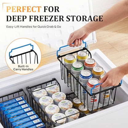 SUNALLY Stackable Storage Bins 4 Pcs Wire Baskets Freezer Organizer, Black | Pantry Organizers Storage, Vegetable Fruit Storage Basket for Countertop, Kitchen Baskets for Onion Potato Snack Cans Storage