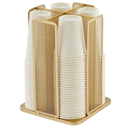 Annova Paper/Plastic Cup and Lid Holder Plastic Storage Organizer, 360°Rotating Coffee Mup Dispenser with 4 Compartments, Multifunctional Storage Rack for Home, Office, Bar, Coffee Shop (Gold)