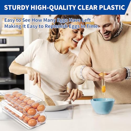 Egg Holder for Fridge, Automatic Rolling Egg Organ... (Clear | Plastic)