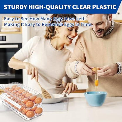 Egg Holder for Fridge, Automatic Rolling Egg Organ... (Clear | Plastic)