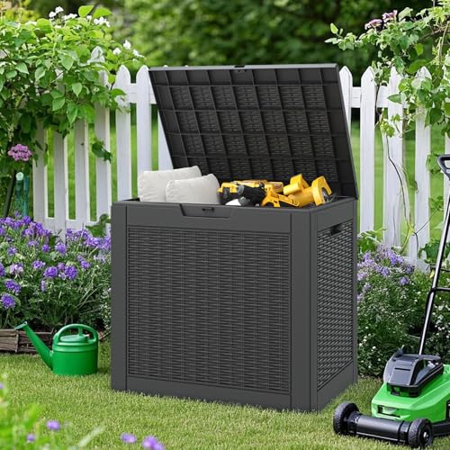 30 Gallon Outdoor Storage Box Waterproof, Outside Package Delivery Deck Boxes with Lockable Lid, Backyard Storage Bin For Garden Tools, Patio Cushions Accessories, Black