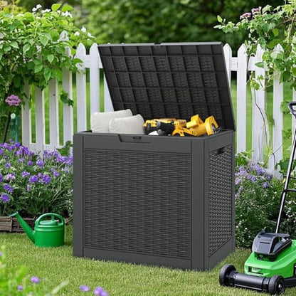 30 Gallon Outdoor Storage Box Waterproof, Outside Package Delivery Deck Boxes with Lockable Lid, Backyard Storage Bin For Garden Tools, Patio Cushions Accessories, Black