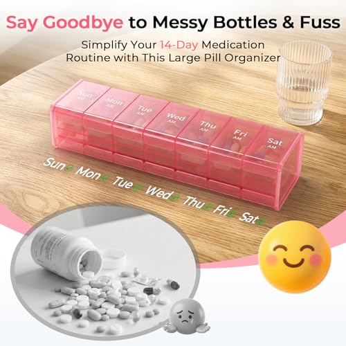 Zoksi Extra Large Weekly Pill Organizer 2 Times a Day, XXL Pill Box 7 Day | Large Compartments with AM PM, 180°Easy-Open Lids, Caregiver-Friendly, BPA-Free Medicine Case for Vitamins & Supplements