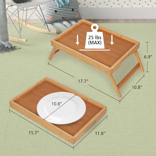 Artmeer FSC 100% Bamboo Bed Tray with Folding Legs, Medium, Natural | FSC 100% bamboo bed tray with folding legs, handles and raised edges for meals, laptops, reading and serving in bed.