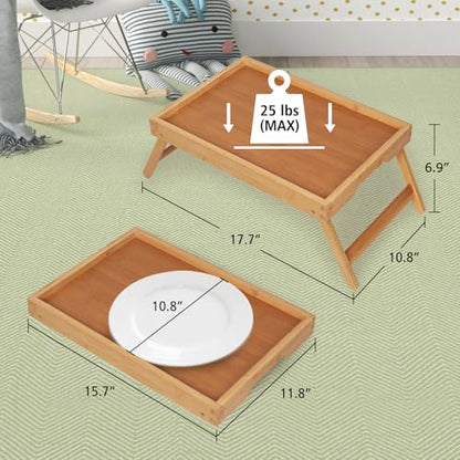 Artmeer FSC 100% Bamboo Bed Tray with Folding Legs, Medium, Natural | FSC 100% bamboo bed tray with folding legs, handles and raised edges for meals, laptops, reading and serving in bed.