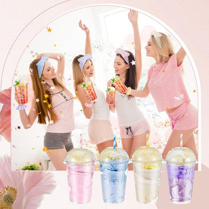 Nitial 56 Pcs Spa Party Supplies Including Spa Headband Sleep Eye Mask Velvet Scrunchies Bath Loofah Sponges Plastic Cup with Lids Straws for Sleepover Slumber Party Gift (Pink Purple Blue Yellow)