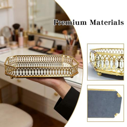 Mirror Tray,11.42×7.09 Inch Decorative Gold Mirror Tray for Home Decor, Vanity Organizer (for Perfumes), Bathroom Countertop Storage & Table Centerpiece