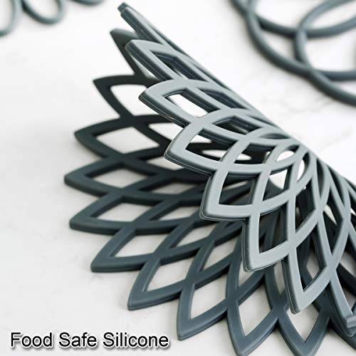 Set of 3 Silicone Trivet Mat - Hot Pot Holder Hot Pads for Table & Countertop - Trivet for Hot Dishes - Non-Slip & Heat Resistant Modern Kitchen Hot Pads for Pots & Pans, Navy Blue