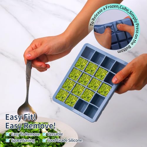 1 Tbsp Silicone Freezer Molds - Perfect for Storing Garlic, Herbs, Ginger, Pesto, Tomato Paste, Lemon Juice,Vegetable Purees,Purees and More - Silicone Food Freezer Tray (Multicolor 3 Pack)
