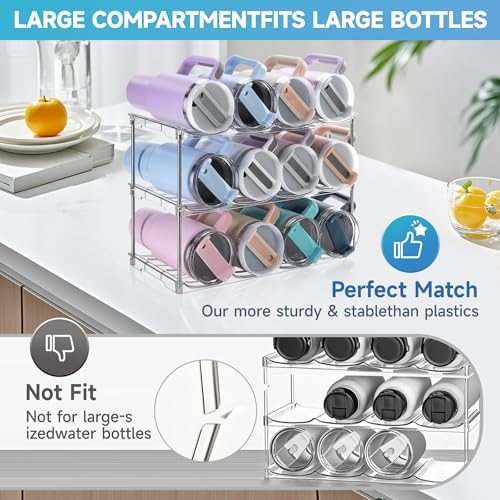 Larger Water Bottle Organizer for Stanley 40 oz Tumbler, Tumbler Organizer | Stackable Water Bottle Holder Rack for Cabinet, Kitchen Storage Organizer for for Stanley Cup Accessories, Tumbler Storage