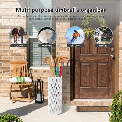 Umbrella Stand Metal Umbrella Holder Hollowed Umbrella Rack Freestanding Umbrella Stand Rack Practical Umbrella Organizer Indoor Umbrella Storage Rack for Home Entryway(white-1-circular)