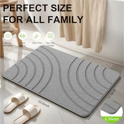 Stone Bath Mat for Bathroom Quick Drying Shower Mats Super Absorbent Diatomaceous Earth Stone Mats, Easy to Clean & Odorless, 23.6 × 15.5 Inch Grey