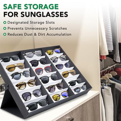 ProSource 18 Slot Sunglasses Organizer Box Stand Display Case/Tray, Fabric Lined & Snap Close