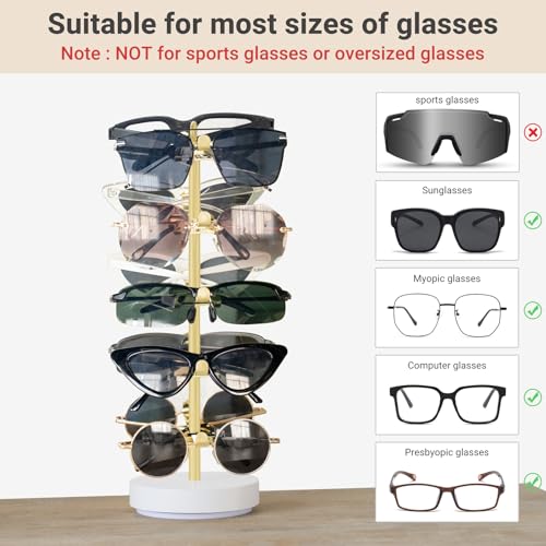 Mkono 360° Rotating Sunglass Organizer, Metal Glasses Holder Display Stand | Space-Saving, Holds 10 Eyewear Pairs, Stable Wood Base, Easy to Assemble, Dresser Desk Table Countertop Bedroom Gift Ideal