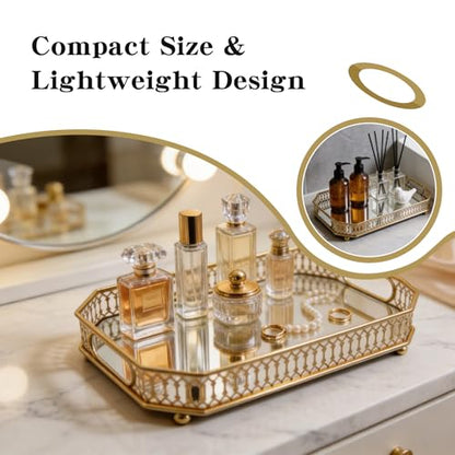Mirror Tray,11.42×7.09 Inch Decorative Gold Mirror Tray for Home Decor, Vanity Organizer (for Perfumes), Bathroom Countertop Storage & Table Centerpiece