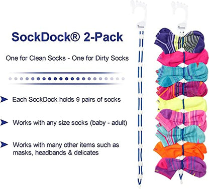 Sock Laundry Solution for Washing Drying & Storing Socks in Pairs, Clip & Hold Socks in Washer Dryer & Closet 2-Pack