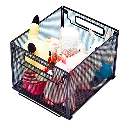 Letter Size Metal Hanging File Folder Organizer Crate Basket,Black | Mesh File Folder Holder & Filing Box with Handle,Stackable Rack for Office Supplies,Teacher Classroom & Home