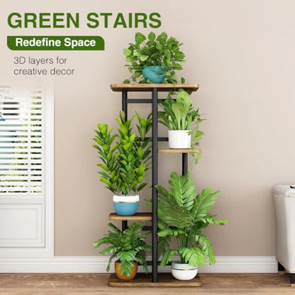 LINZINAR Plant Stand Indoor 4 Tier Metal Corner Tall Flower Shelf | Plant Rack for Multiple Plants, Tiered Flower Plant Holder for Patio, Garden, Balcony, Living Room, Bedroom Black