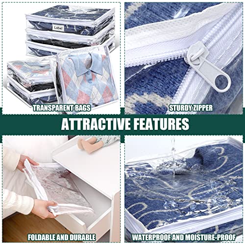 6pcs Clear Zippered Storage Bag Plastic Individual Sweater Storage Bag with Zipper Label Closet Clothing Organizer for Blanket Clothes Bed Sheet Comforter Quilt Pillow(15.7 x 13.7 x 3.9 Inch)