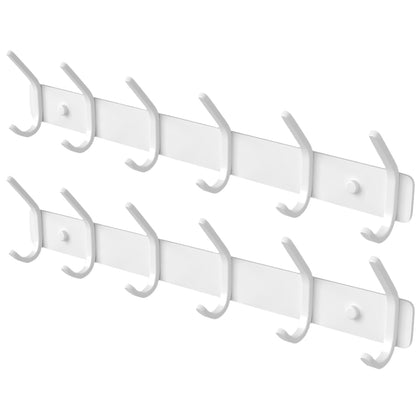 Coat Rack Wall Mount Hooks - 15 Inch White Metal 6-Hook Rack(2 Pack) | Modern Kids Room, Entryway & Bathroom Hanger for Towels, Coats, Purses, Bags