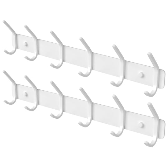 Coat Rack Wall Mount Hooks - 15 Inch White Metal 6-Hook Rack(2 Pack) | Modern Kids Room, Entryway & Bathroom Hanger for Towels, Coats, Purses, Bags
