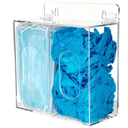 SEANADO Face Mask Dispenser Box Acrylic Gloves Holder Hygiene Station with Lid for Disposable Emesis Bag, Shoe Cover and Hairnet，Wall Mount Holes or Tabletop Holder (Clear)