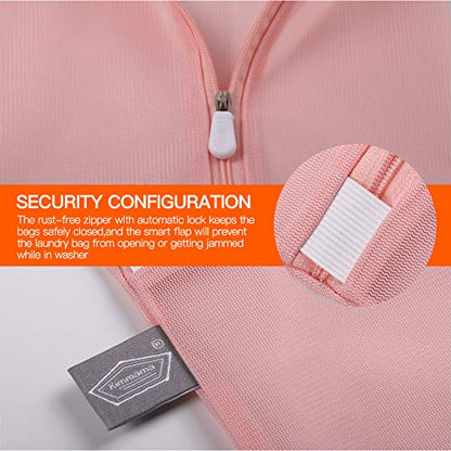 Lingerie Bag for Washing Delicates, Pink Bra Bags for Laundry, 5pcs | PInk Laundry Bag for Washing Machine & Dryer, For Garments, Sock, Underwear, Panties, Fine Mesh, Zipper Closure, 5Pack