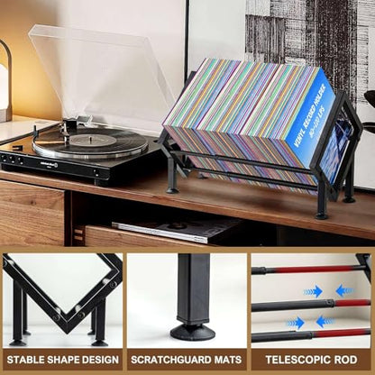 Adjustable Desktop Bookshelf for Desk Book Organizer, Tilting Tabletop Bookshelf in Office Home/Bedroom, Vinyl Record Storage Holder Book Rack for Magazine/CDs/Books/Vinyls Display (Patent Pending