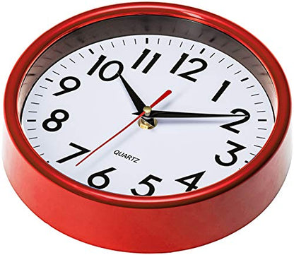 Bernhard Products Red Wall Clock 8" Retro Kitchen Silent Non-Ticking Quality Quartz Battery Operated Round Clock for Office Classroom Bedroom Bathroom Easy to Read