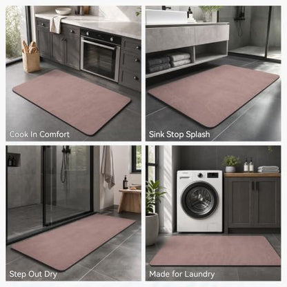 MontVoo -Bath Mat Rug-Rubber Backing Non Slip Quick Dry Absorbent Thin Bathroom Rugs Fit Under Door-Faux Suede Surface Bathroom Floor Mats-Shower Rug for in Front of Bathtub Shower Dusty Rose 16"x24"