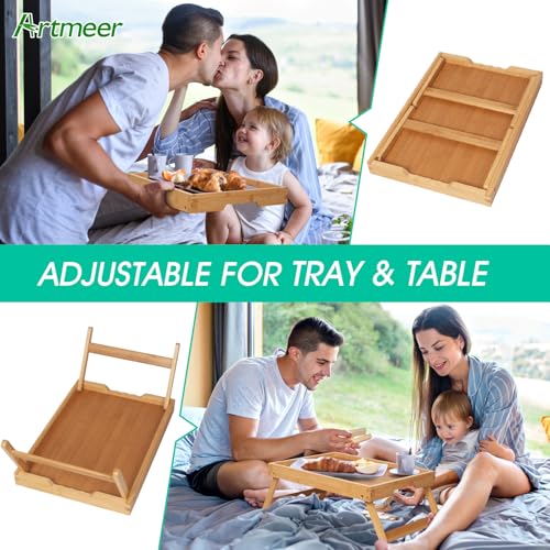 Artmeer FSC 100% Bamboo Bed Tray with Folding Legs, Medium, Natural | FSC 100% bamboo bed tray with folding legs, handles and raised edges for meals, laptops, reading and serving in bed.