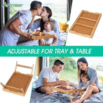 Artmeer FSC 100% Bamboo Bed Tray with Folding Legs, Medium, Natural | FSC 100% bamboo bed tray with folding legs, handles and raised edges for meals, laptops, reading and serving in bed.