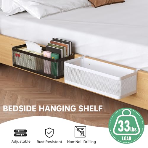 Bedside Caddy Shelf for Bunk Bed, White, L13.78in*W5.12in*H3.94in | For Bunk Bed, Office Cubicle Walls, Crib Rails, Dorm Bed College Dorm Room Essentials, Large Capacity, Easy Install
