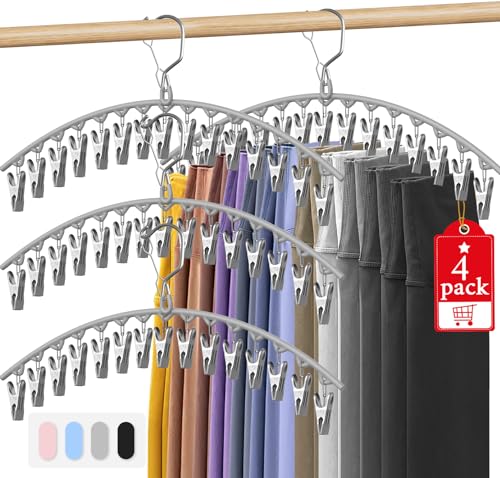 Upgrade Skirt Pants Hangers with Clips, Metal Legging Organizer for Closet with 15 Cilps Holds 60 Leggings/Shorts/Jeans/Skirts Pants Hangers Space Saving Closet Organizers and Storage, Grey 4Pack
