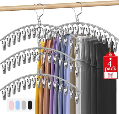 Upgrade Skirt Pants Hangers with Clips, Metal Legging Organizer for Closet with 15 Cilps Holds 60 Leggings/Shorts/Jeans/Skirts Pants Hangers Space Saving Closet Organizers and Storage, Grey 4Pack