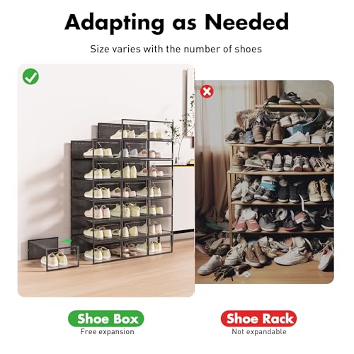 Foluck 15 Pack Shoe Storage Organizer Box Container Clear Plastic Stackable | Interlocking Design, Sturdy Dustproof Breathable, Fits Men's Size 9 Women's Size 10, for Closet Entryway Under Bed
