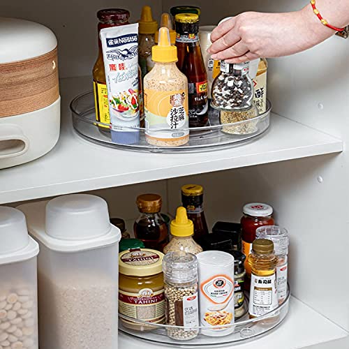 URALFA 2 Pack Lazy Susan Turntable, 10.5 Inch Spinning Cabinet Organizer | Clear Acrylic Rotating Round Lazy Susan, Plastic Spice Rack Storage for Fridge Refrigerator, Pantry, Countertop