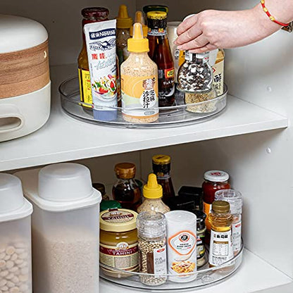 URALFA 2 Pack Lazy Susan Turntable, 10.5 Inch Spinning Cabinet Organizer | Clear Acrylic Rotating Round Lazy Susan, Plastic Spice Rack Storage for Fridge Refrigerator, Pantry, Countertop