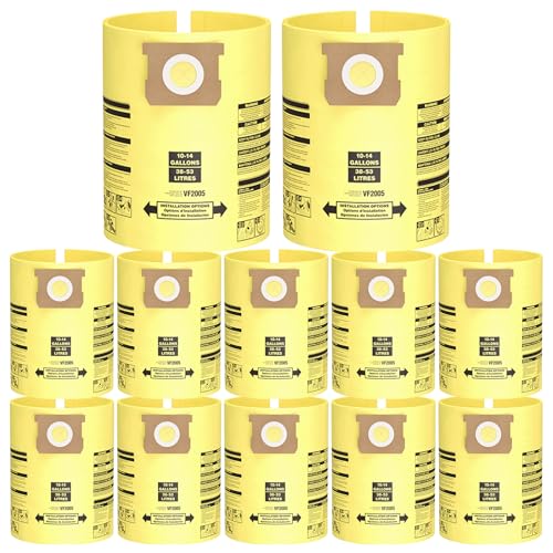 10PCS 10-14 Gallon Vacuum Bags for Shop Vac Bags | Disposable Wet Dry Vaccum Collection Bags, Replace Part Type I #90672 9067200, Type F #90662 9066200 9066233, VF2005 (Yellow)
