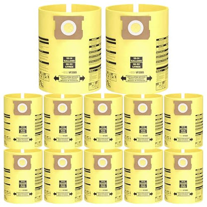 10PCS 10-14 Gallon Vacuum Bags for Shop Vac Bags | Disposable Wet Dry Vaccum Collection Bags, Replace Part Type I #90672 9067200, Type F #90662 9066200 9066233, VF2005 (Yellow)