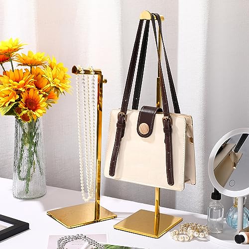 Hicarer 8 Pcs Purse Holder Bulk Gold Purse Display Stands Adjustable Height 15.75"-27.56" Stainless Steel Handbag Stands for Home Boutiques Store Bag Organizer