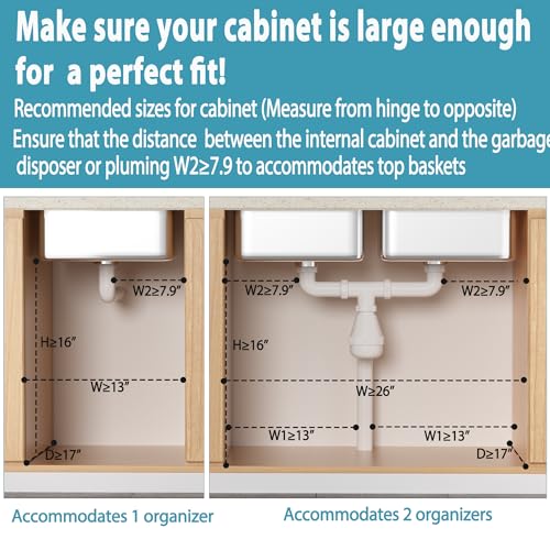 Under Sink Organizer 2 Pack, 2 Tier Slide Out Large Capacity Height Adjustable Under Sink Organizers and Storage for Kitchen Bathroom Cabinet, White