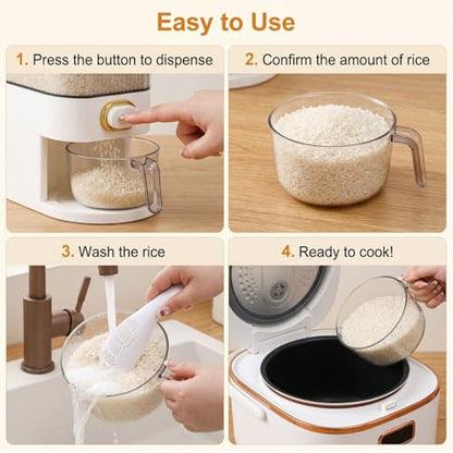 Clear Rice Holder Dispenser, 22 Lbs Large Grain Storage Container with Measuring Cup, Cylinder Household Food Dispenser Bucket Kitchen Organization for Cereal Oatmeal Coffee Bean Soybean Corn