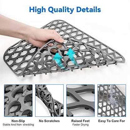 Silicone Sink Mat 2PCS TOOVEM Sink Protectors for Kitchen Sinks | 13.58 x 11.6 inch Sink Protectors for Kitchen Sinks, Folding Grid for Bottom of Farmhouse Stainless Steel Porcelain Sink