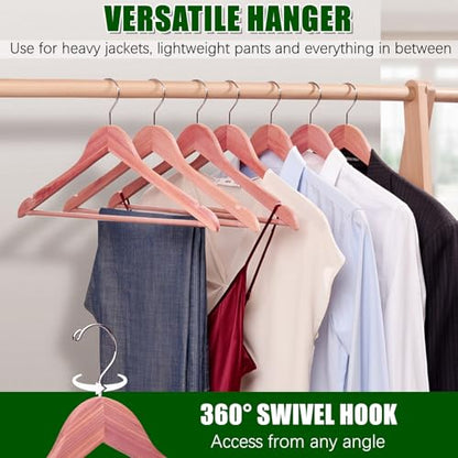 Amber Home 30 Pack Natural Red Cedar Wooden Suit Coat Hangers for Closet | Wooden Clothes Hangers with Non-slip Pants Bar, Cedar Hangers for Shirts, Jackets, Dresses, and Pants