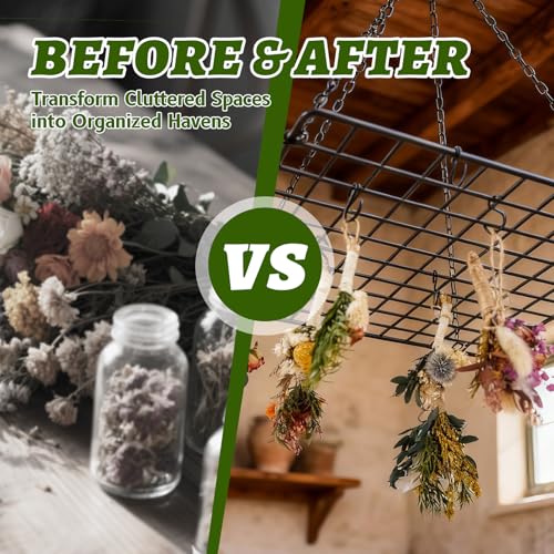 Black Iron Garlic & Herb Drying Rack–Space-Saving 81-Hole Metal Dryer with 20 S-Hooks for Flower,Onion and Grass, Resistant Hanging Organizer for Indoor & Outdoor Use–Ideal for Home Gardeners