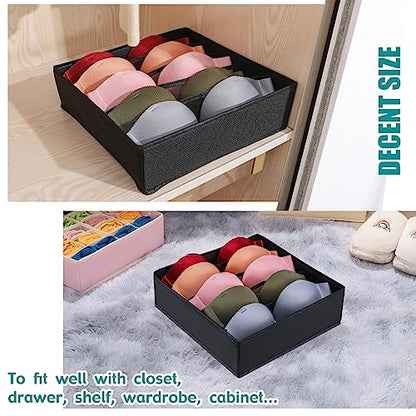 Bra Storage Drawers Organizer for Clothing Underwear Drawer Organizer Dividers Black Foldable Storage Cube Bins for Bra,Socks, Underwear,3 Pack （Black）