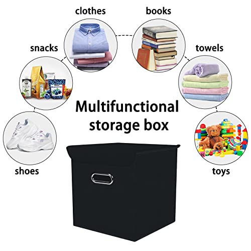 Closet Organizers Fabric Storage Bins With Lids Collapsible Cube Storage Organizer Basket With Handles,Storage Boxes for Clothes Storage,Office,Toys,3 Pack,（Black