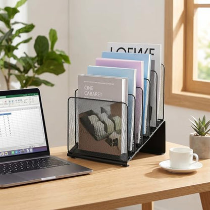 File Organizer for Desk, File Folder Organizer with 5-Section Vertical Rack, Suitable for Home Office Document Organization and Storage(Black)